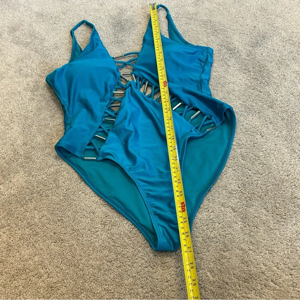 Tinibikini blue Cutout One-Piece Swimsuit Lace-Up Detail Beach Swimwear XL